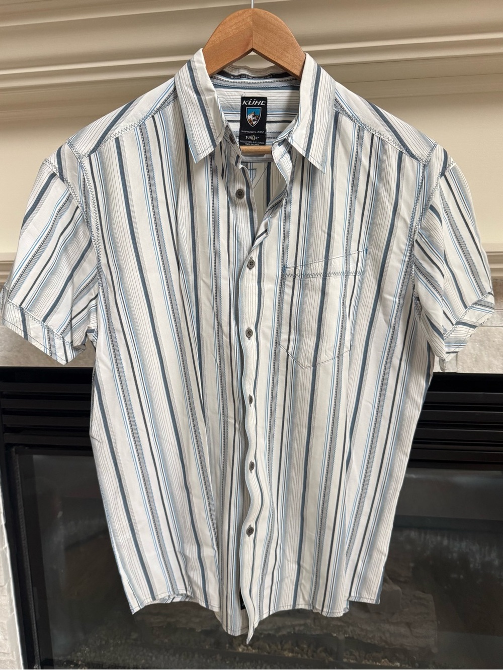 Kuhl Men's Short Sleeve, White with Blue Stripes